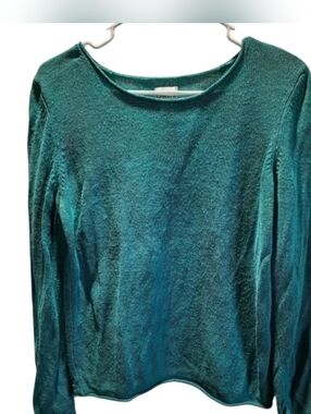 Chico's Blouse Womans 1 Teal Long Sleeve Linen Blend Solid Neutral Bohemian